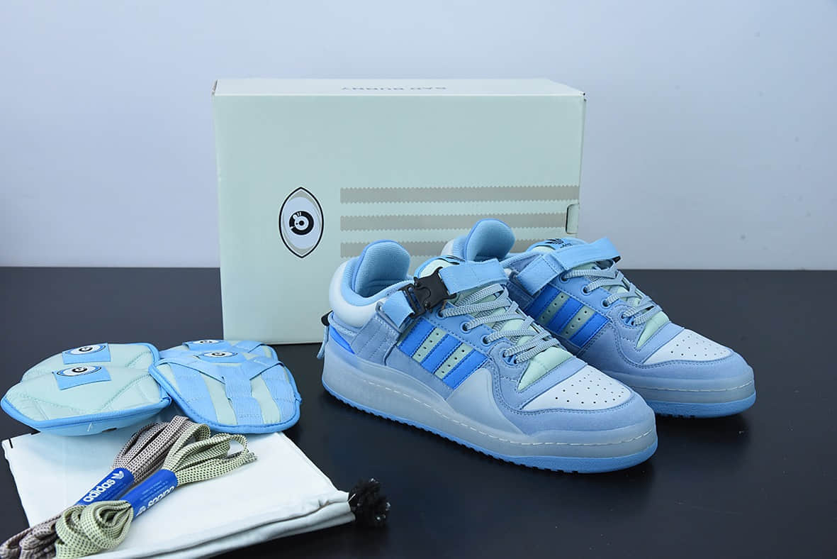 阿迪达斯Adidas Bad Bunny x AD Forum Buckle LowPink Easter Egg罗马系列机能搭扣“果冻蓝蓝兔低帮休闲板鞋纯原版本 货号:GY9693