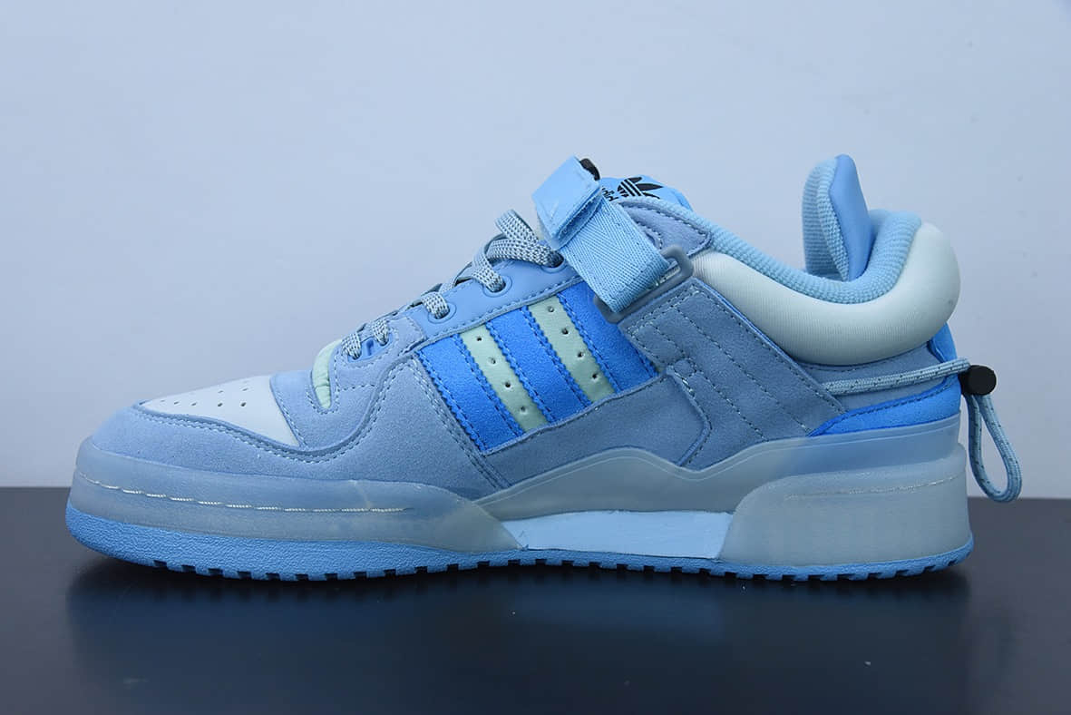 阿迪达斯Adidas Bad Bunny x AD Forum Buckle LowPink Easter Egg罗马系列机能搭扣“果冻蓝蓝兔低帮休闲板鞋纯原版本 货号:GY9693