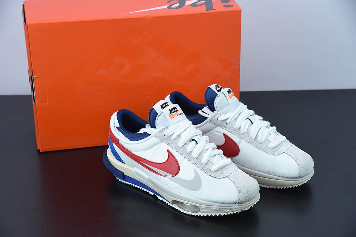 耐克 Nike Sacai x Nk Cortez 白蓝红 50周年纪念款华夫 4.0 运动跑鞋纯原版本 货号：DQ0581-100