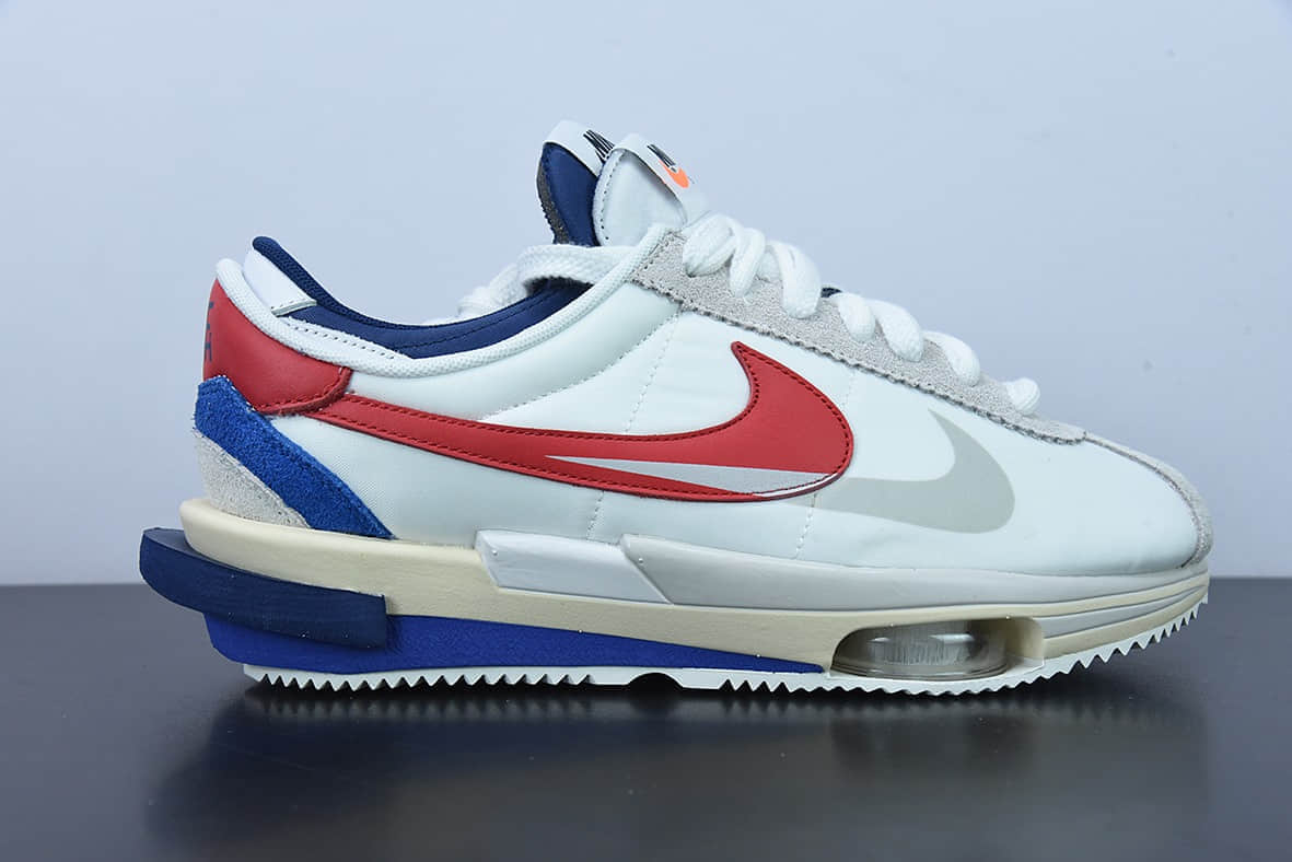 耐克 Nike Sacai x Nk Cortez 白蓝红 50周年纪念款华夫 4.0 运动跑鞋纯原版本 货号：DQ0581-100