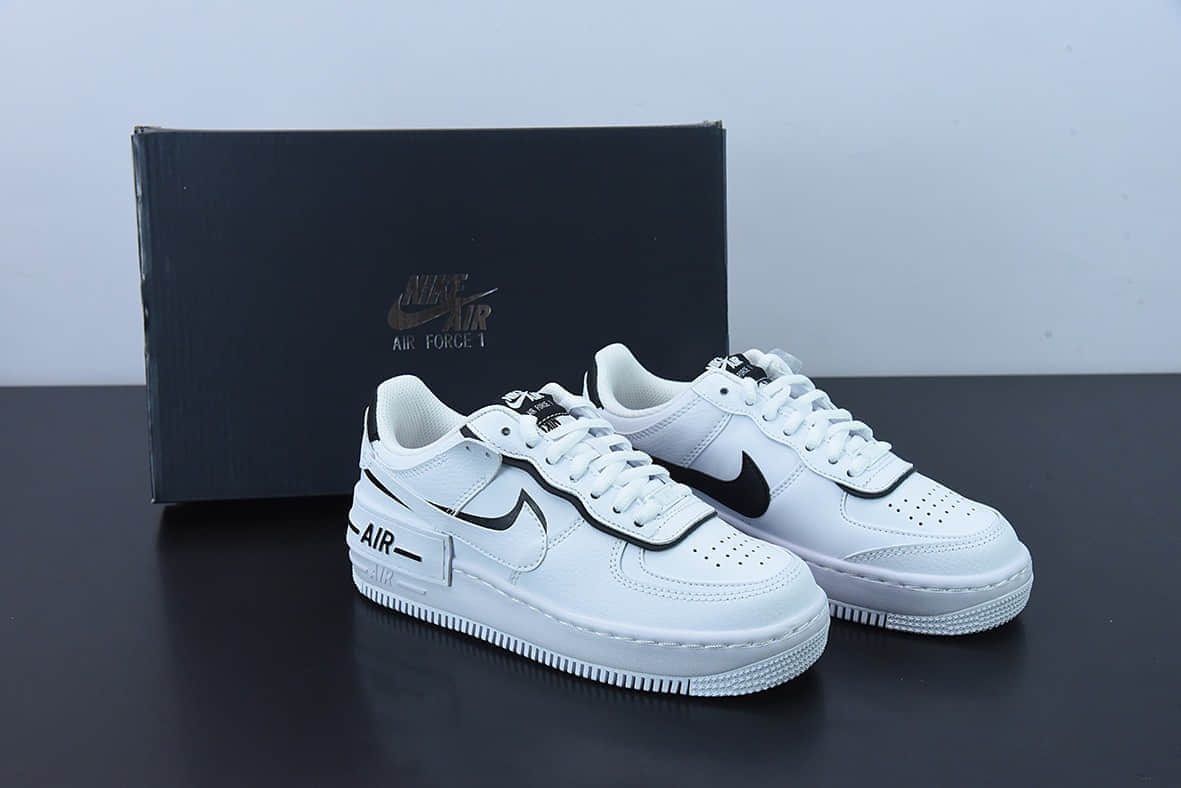 耐克Nike WMNS Air Force 1 Shadow黑白双钩全新少女系解构主义设计空军一号马卡龙低帮休闲板鞋纯原版本 货号:CI0919-001