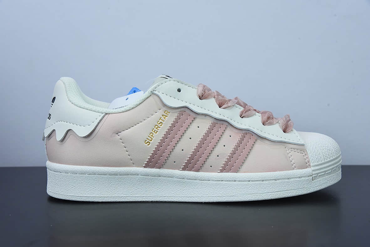 阿迪达斯Adidas Original Super Star 三叶草女22年春低帮花边粉色奶油经典贝壳头板鞋纯原版本 货号:GW4444