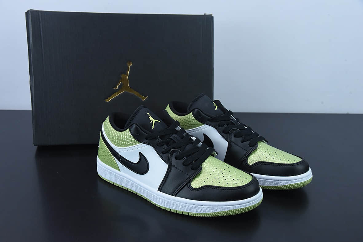 乔丹Air Jordan 1 Low Vivid Green Snakeskin蛇纹黑绿低帮篮球鞋纯原版本 货号:DX4446-301
