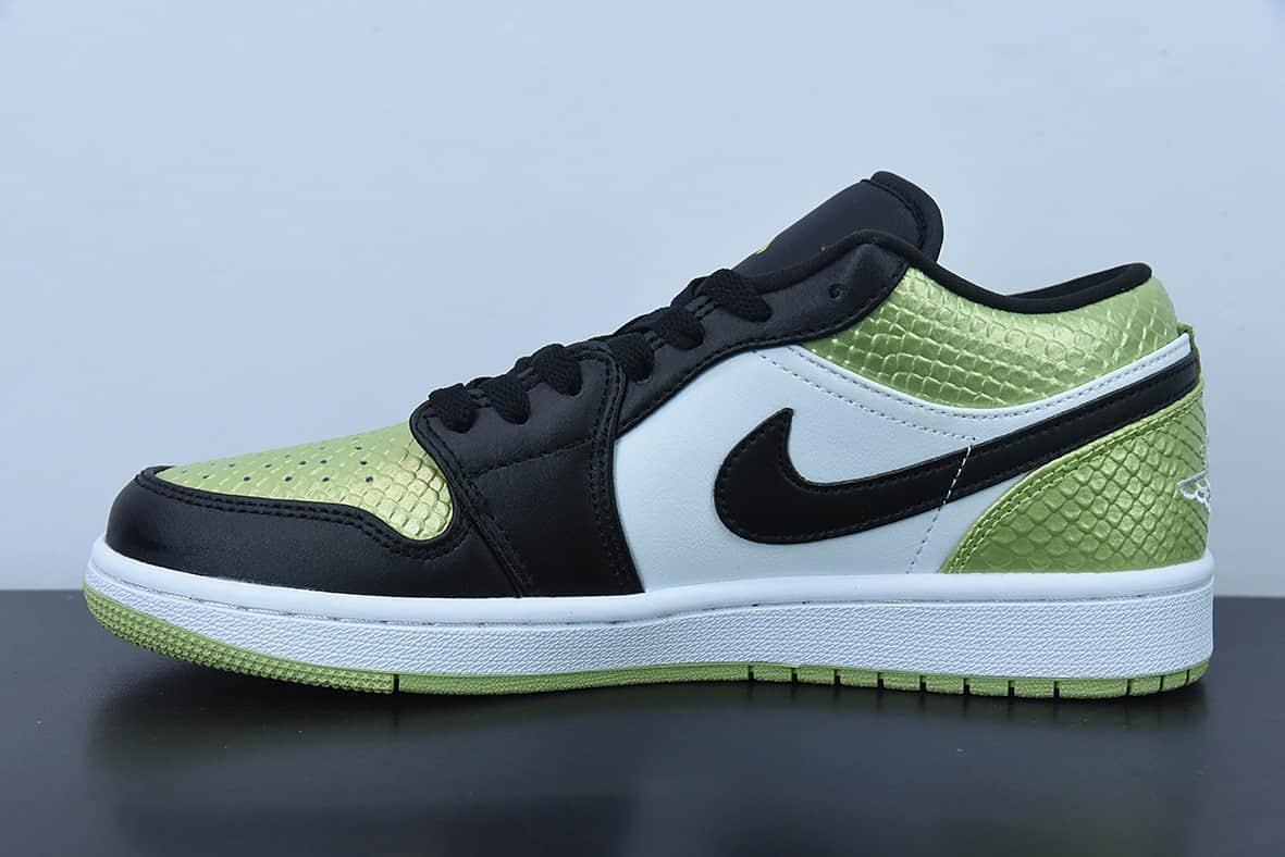 乔丹Air Jordan 1 Low Vivid Green Snakeskin蛇纹黑绿低帮篮球鞋纯原版本 货号:DX4446-301