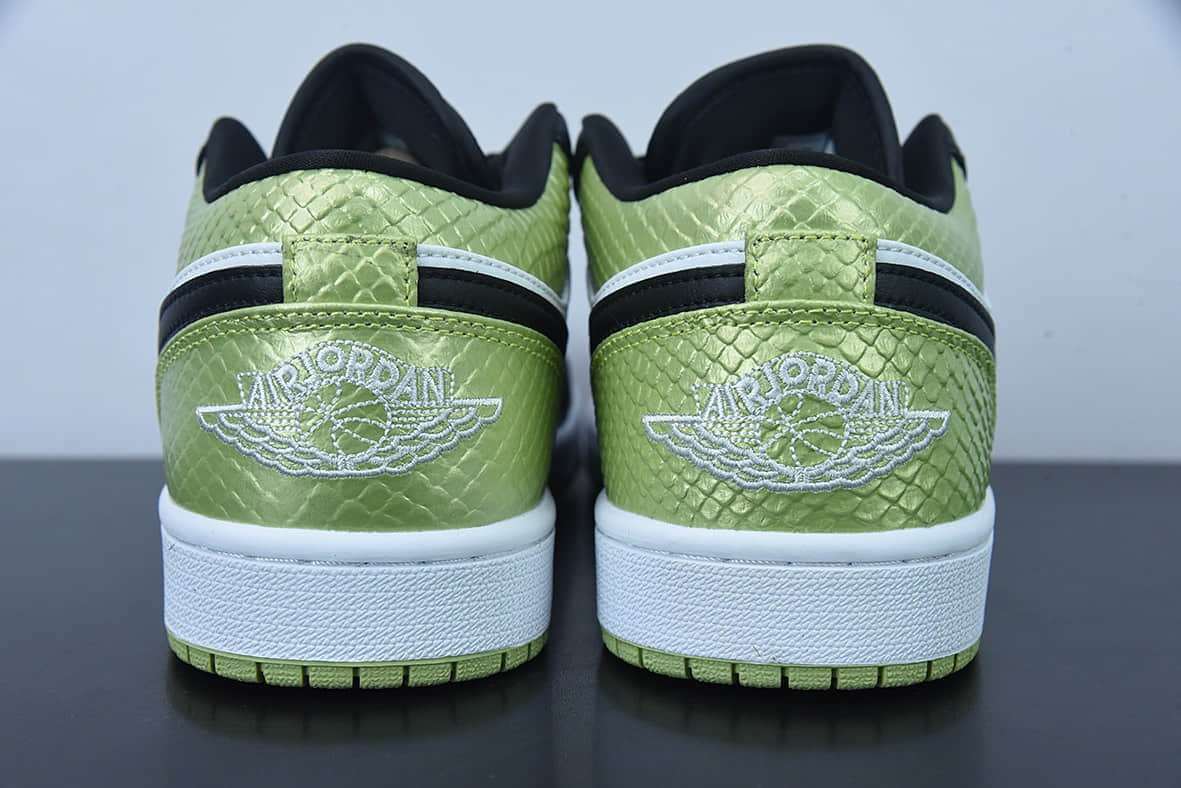 乔丹Air Jordan 1 Low Vivid Green Snakeskin蛇纹黑绿低帮篮球鞋纯原版本 货号:DX4446-301