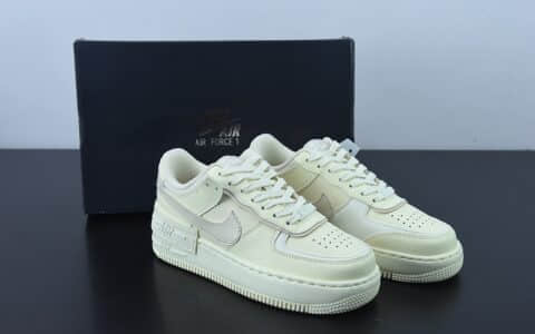 耐克Nike Air Force 1 Shadow 米黄白新配色拼接马卡龙轻量增高低帮百搭板鞋纯原版本 货号：CU8591-102