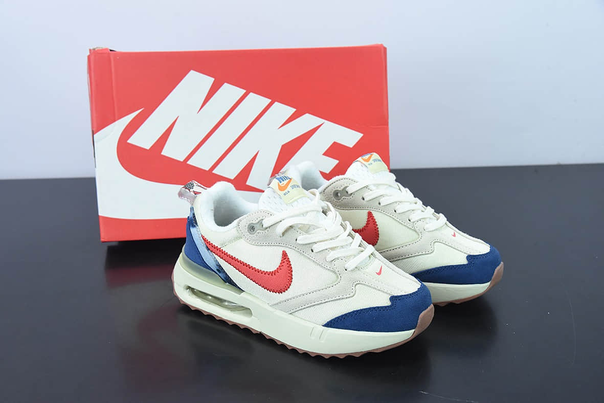 耐克Nike Air Max DawnOff WhiteRedDenim Blue黎明系列米红牛仔蓝低帮气垫鞋纯原版本 货号：DV1487-162