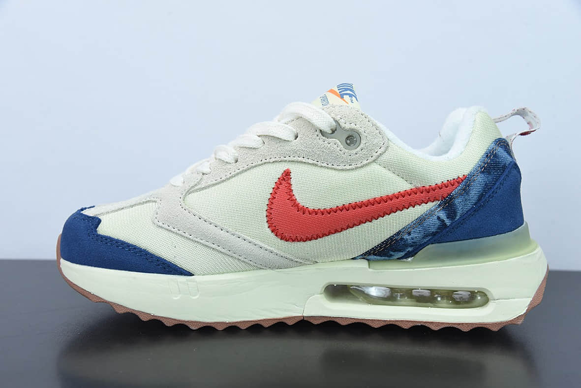 耐克Nike Air Max DawnOff WhiteRedDenim Blue黎明系列米红牛仔蓝低帮气垫鞋纯原版本 货号：DV1487-162
