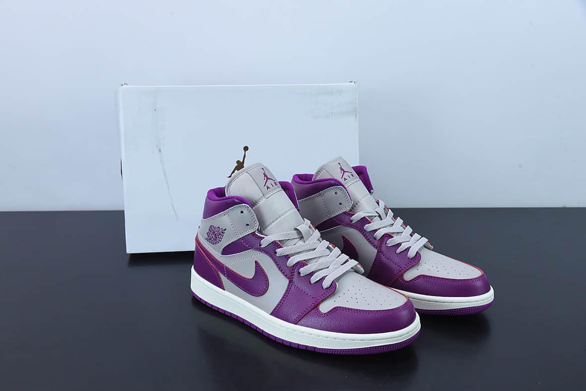 乔丹Air Jordan 1 Mid Magenta AJ1灰紫中帮耐磨篮球鞋纯原版本 货号：BQ6472-501