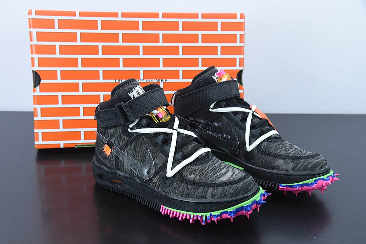 耐克Nike OFF-WHITE X AIR FORCE 1 Mid OW联名黑粉解构中帮休闲板鞋纯原版本 货号:DO6290-001