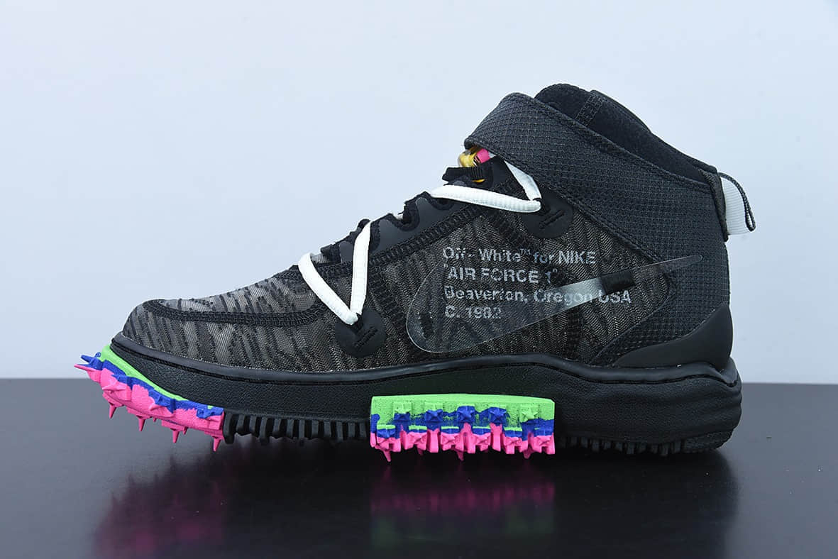 耐克Nike OFF-WHITE X AIR FORCE 1 Mid OW联名黑粉解构中帮休闲板鞋纯原版本 货号:DO6290-001