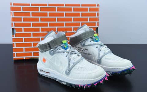耐克Nike OFF-WHITE X AIR FORCE 1 Mid OW联名白灰解构中帮休闲板鞋纯原版本 货号：DO6290-100