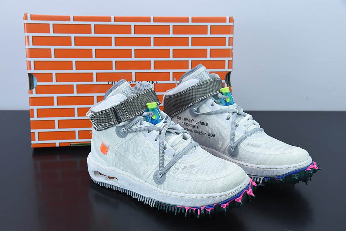 耐克Nike OFF-WHITE X AIR FORCE 1 Mid OW联名白灰解构中帮休闲板鞋纯原版本 货号:DO6290-100