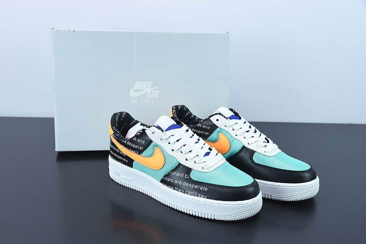 耐克Nike By You Air Force 1'07 Low Retro SP黑绿拼接黄报纸印花空军一号低帮休闲板鞋纯原版本 货号:CI0057-100