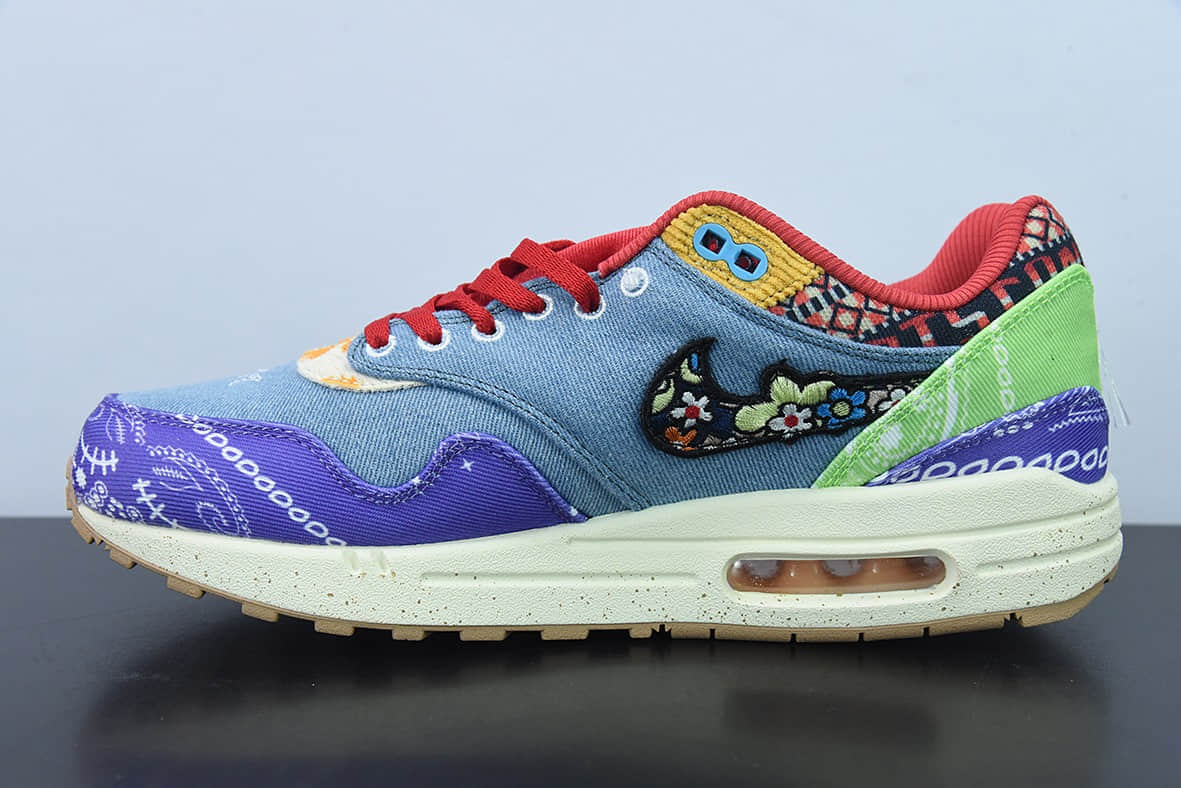 耐克Nike Concepts x Nike Air Max 1 联名款紫红蓝腰果花半掌气垫复古跑步鞋纯原版本 货号:DN1803-500
