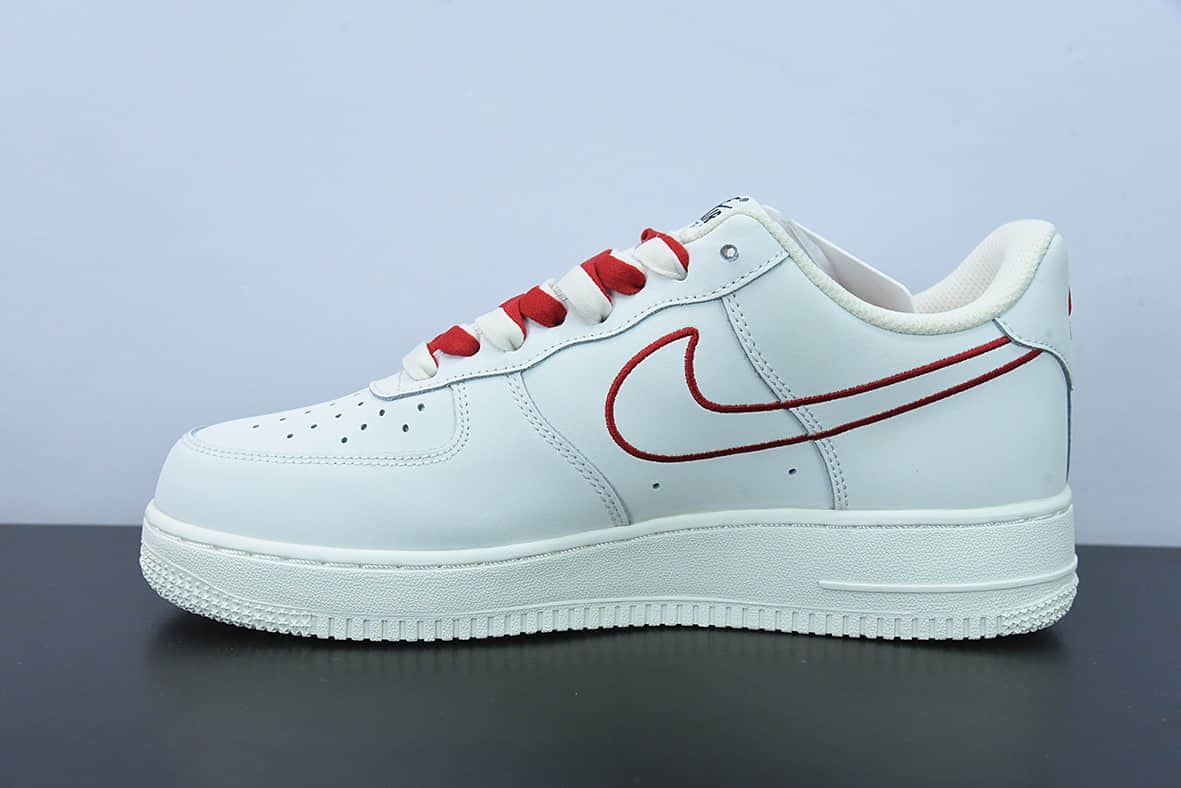 耐克Nike Air Force 1 Low 米白红电秀勾空军一号低帮休闲板鞋纯原版本 货号：CL6326-108