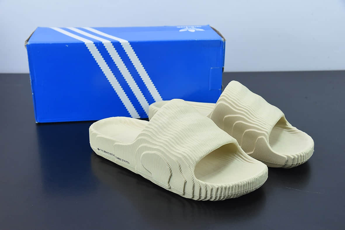 阿迪达斯Adidas Original Adilette 22 SlideMagic Lime莱特22代米白色系列山脊造型椰子风沙滩涉水百搭运动穿搭拖鞋纯原版本 货号:GX6946