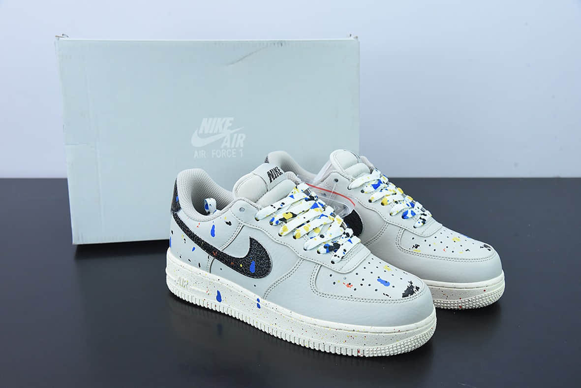 耐克Nike Air Force 1’07Paint Splatter皮革泥灰黑彩泼墨空军一号经典低帮百搭休闲运动板鞋纯原版本 货号：CZ0339-001