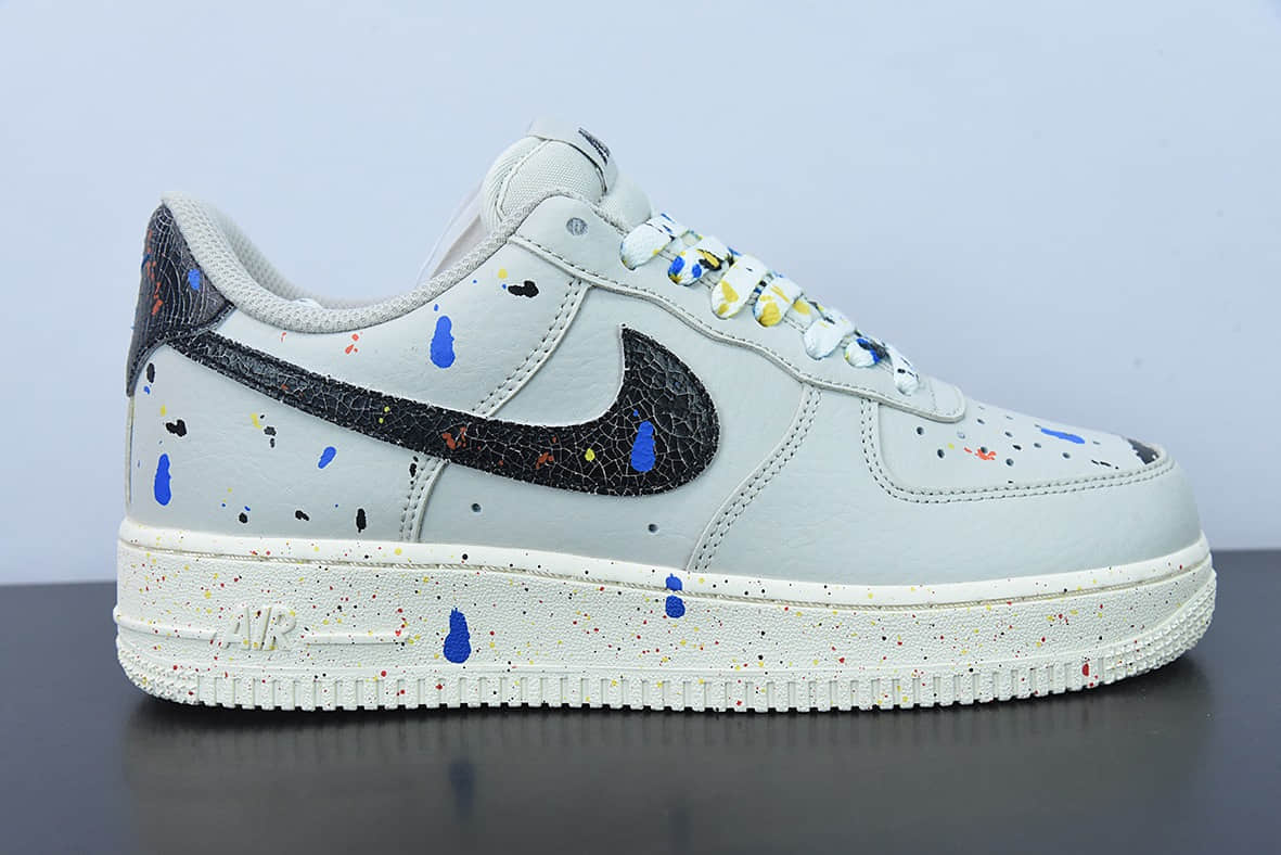 耐克Nike Air Force 1’07Paint Splatter皮革泥灰黑彩泼墨空军一号经典低帮百搭休闲运动板鞋纯原版本 货号：CZ0339-001