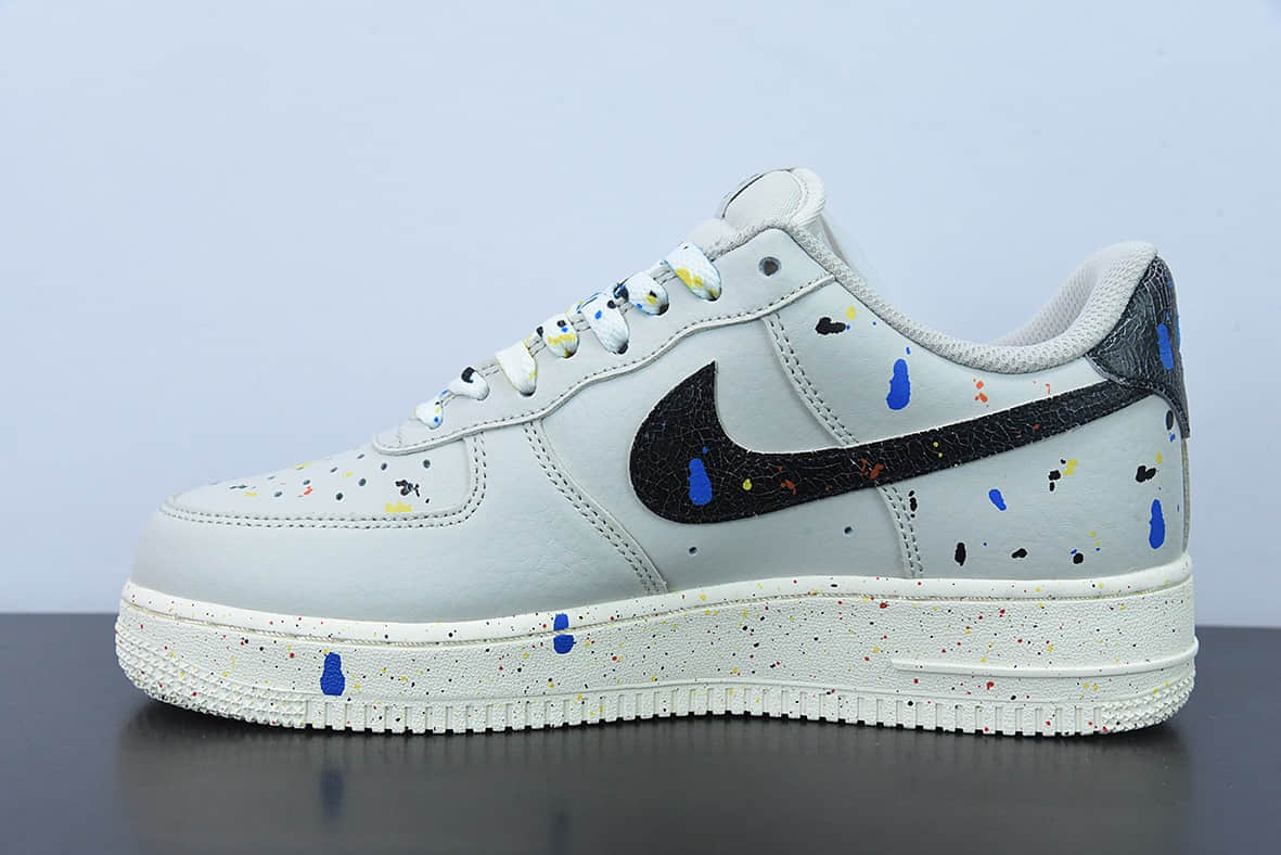 耐克Nike Air Force 1’07Paint Splatter皮革泥灰黑彩泼墨空军一号经典低帮百搭休闲运动板鞋纯原版本 货号：CZ0339-001