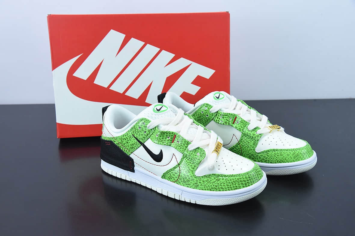 耐克Nike Dunk Low SB金扣绿蛇白绿蛇纹低帮滑板鞋纯原版本 货号:DV1491-101