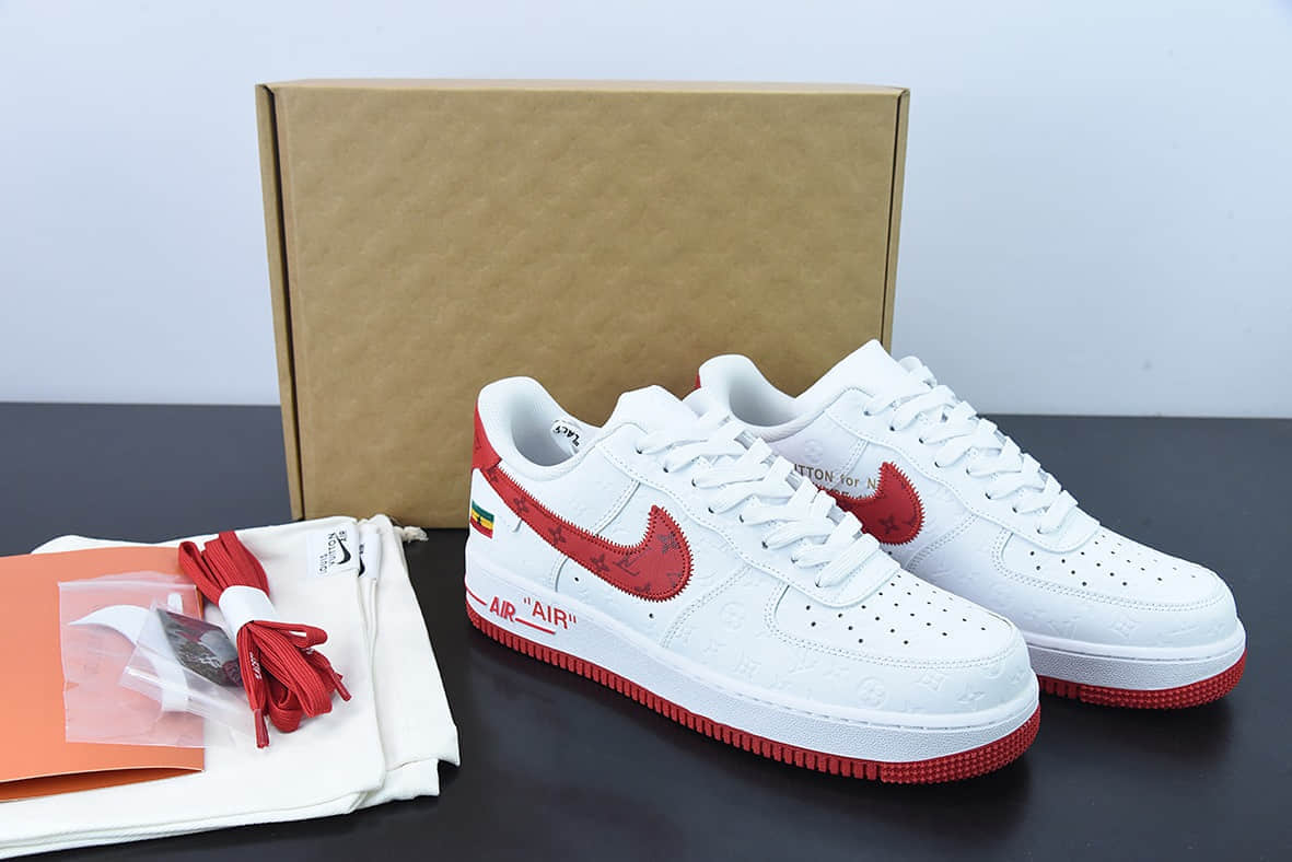 耐克Nike x LV Air Force 1'07 Low LV联名款白红印花空军一号低帮经典百搭休闲运动板鞋纯原版本 货号:LD0212