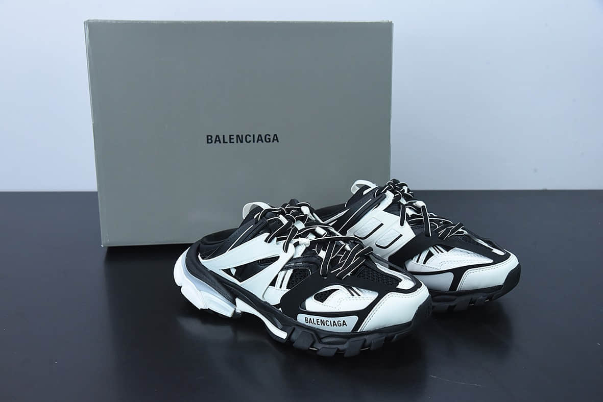 巴黎世家Balenciaga 巴黎世家3.0黑白半拖老爹鞋纯原版本 货号:653813WNB10102