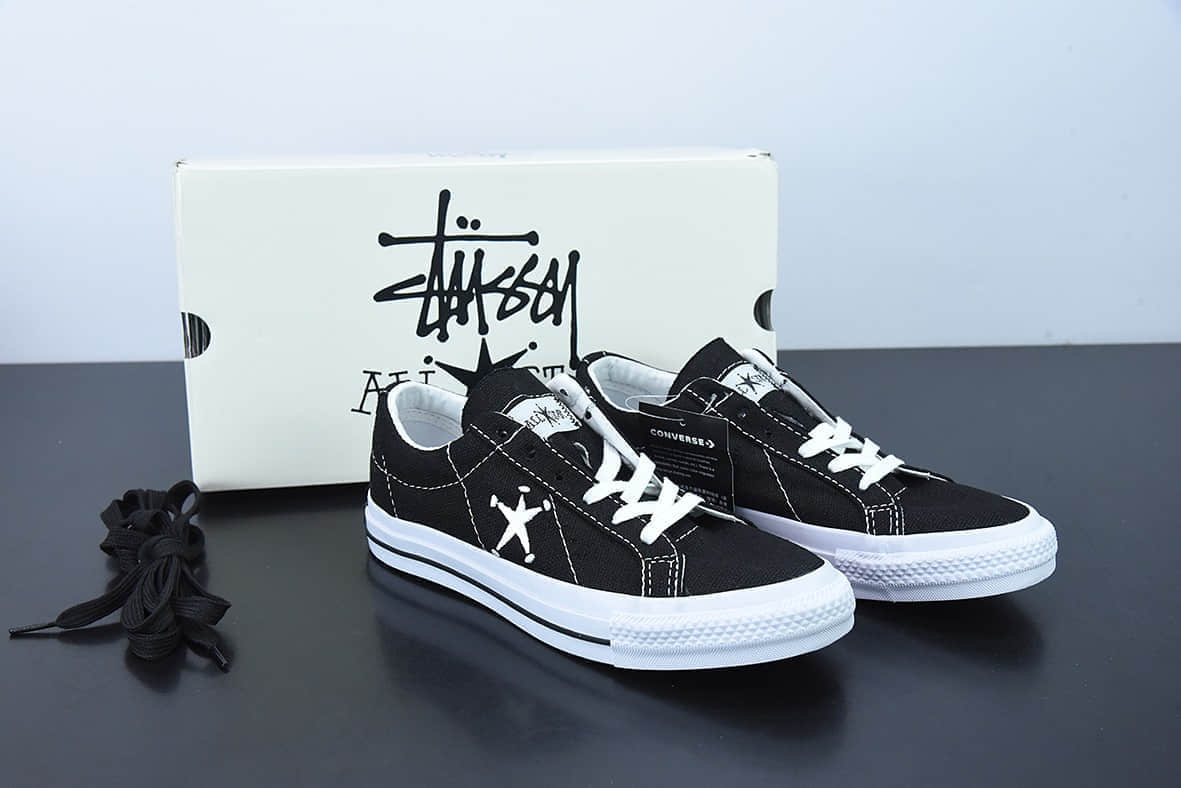匡威Converse Stussy x Converse Chuck Taylor 斯图西2022全新联名经典黑色一星标低帮休闲板鞋纯原版本 货号:173120C