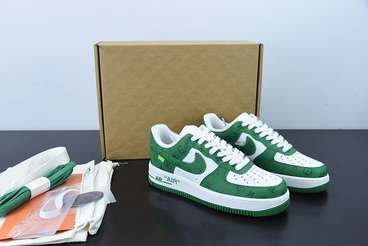 耐克Nike LV×Nike Air Force 1 Low 07 LV联名款白绿印花低帮休闲板鞋纯原版本 货号:MS0232