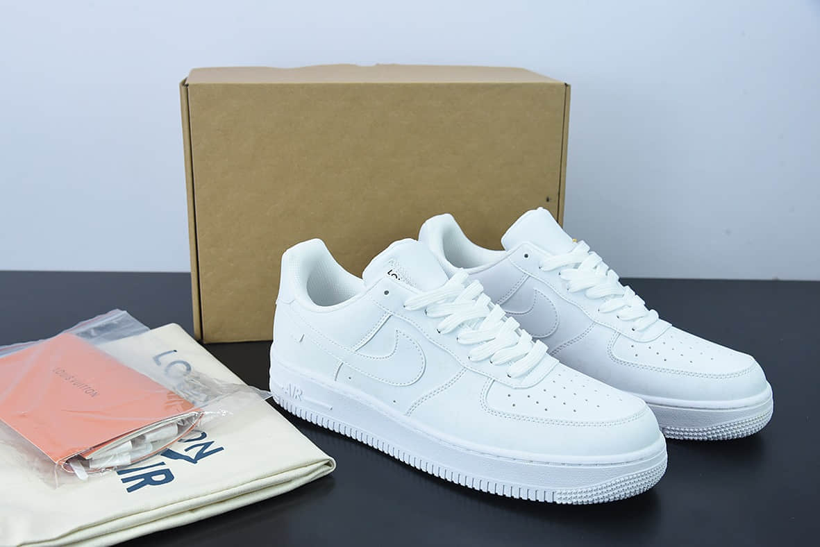 耐克Nike Louis Vuitton x Nike Air Force 1'07 LV8 LowWhitePurple UVLV联名款纯白印花空军一号低帮休闲板鞋纯原版本 货号：LD4631-203