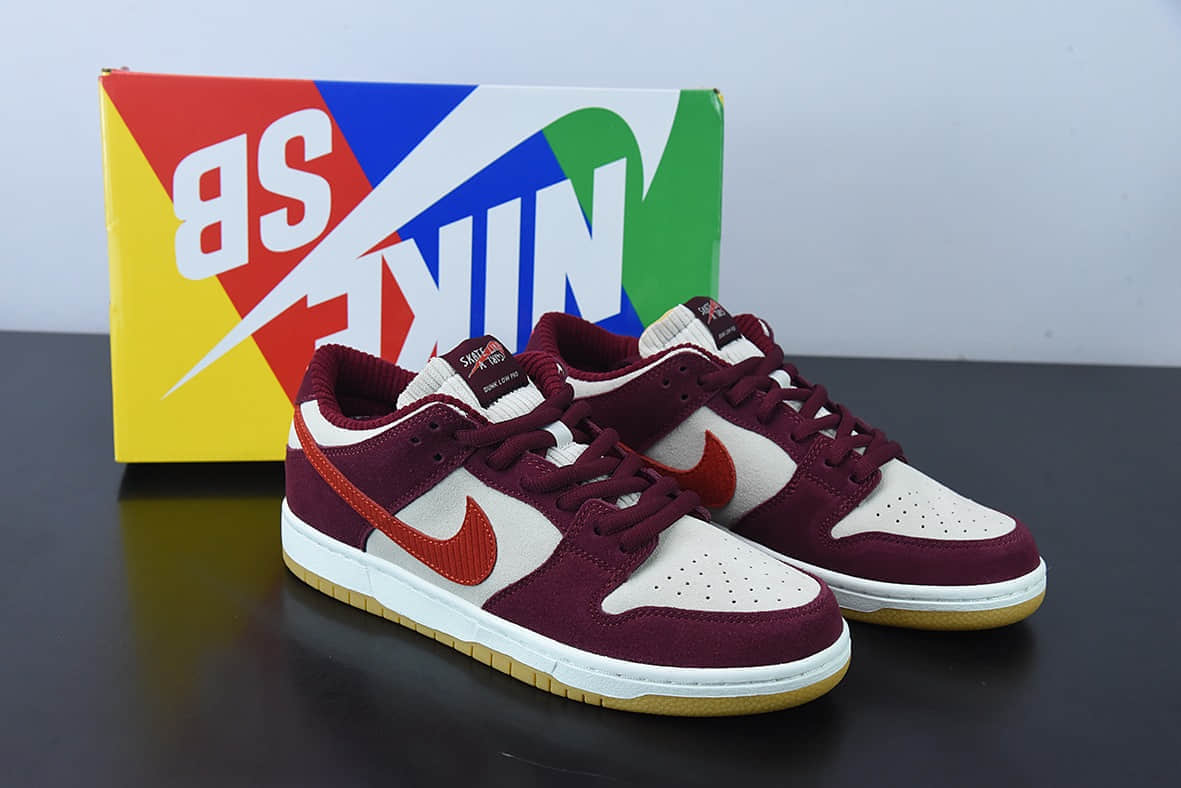 耐克Nike Dunk Low 白紫红灯芯绒酒红灰复古休闲男子低帮休闲板鞋纯原版本 货号：DX4589-600