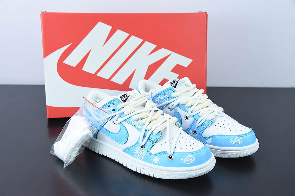 耐克Nike Dunk Low 天蓝白腰果花绑带解构 SB扣碎篮板时尚休闲板鞋纯原版本 货号：DD1503-109