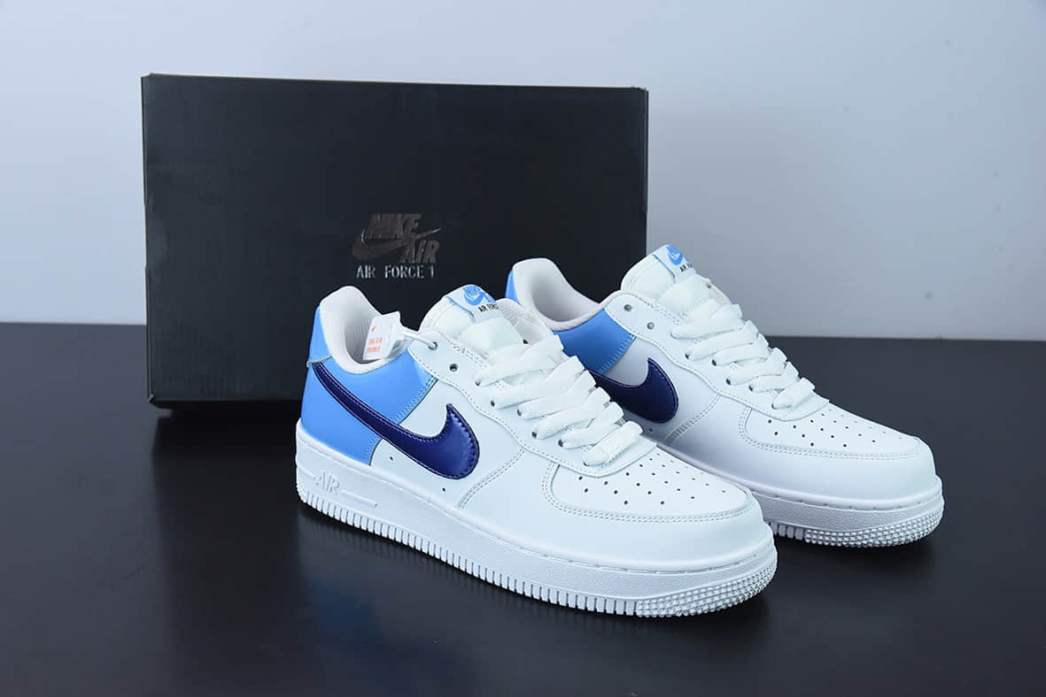 耐克Nike Air Force 1’07 LowWhiteUniversity BluePurple拼接白北卡蓝深紫钩空军一号低帮休闲板鞋纯原版本 货号：DJ9942-400
