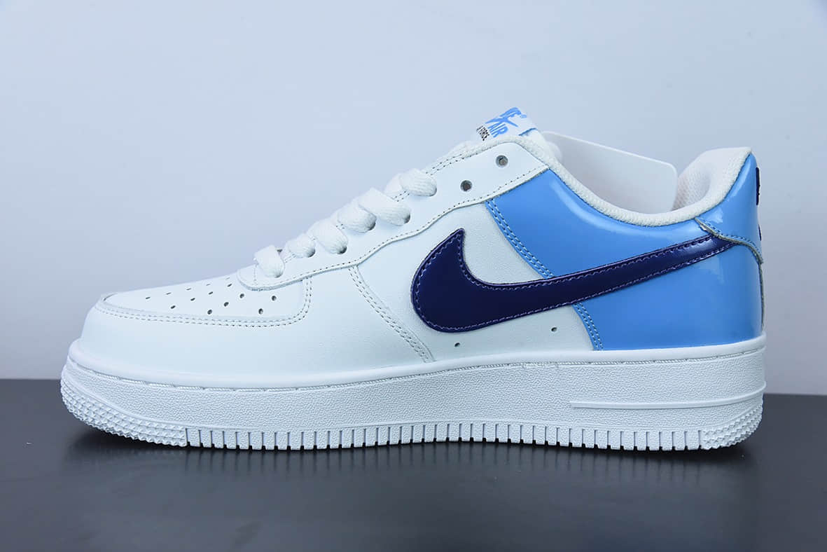 耐克Nike Air Force 1’07 LowWhiteUniversity BluePurple拼接白北卡蓝深紫钩空军一号低帮休闲板鞋纯原版本 货号：DJ9942-400