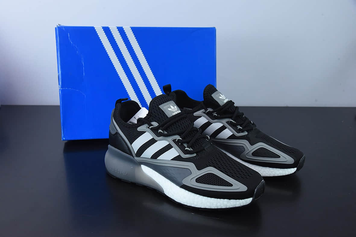 阿迪达斯Adidas Originals ZX 2K Boost 阿迪达斯爆米花黑灰复古经典运动鞋纯原版本 货号:FZ3323