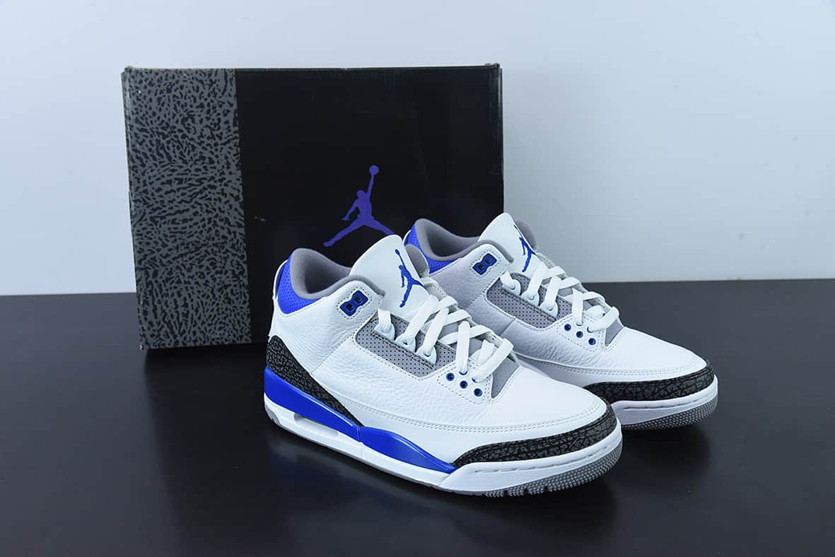 乔丹Air Jordan 3 Retro Racer Blue AJ3赛车蓝白蓝男子文化篮球鞋纯原版本 货号:CT8532-145