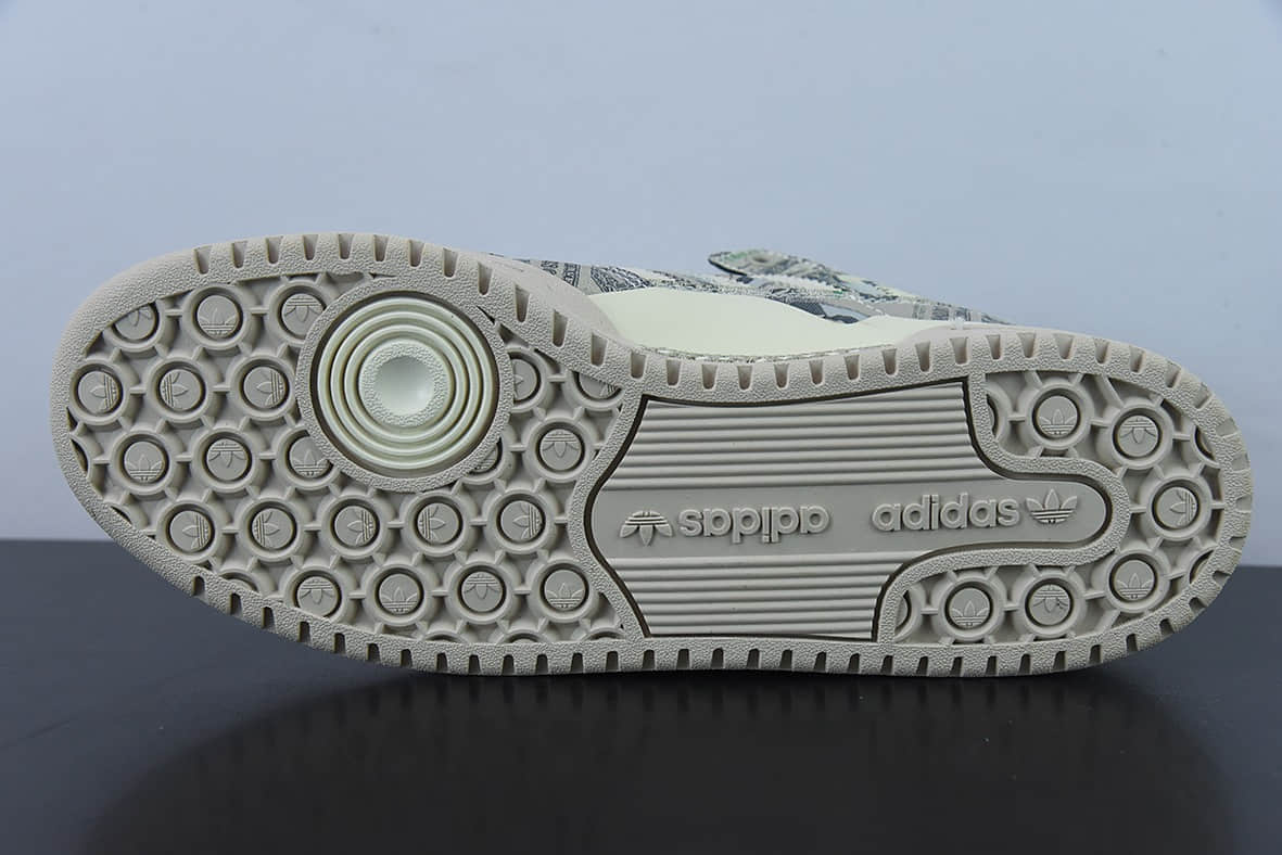 阿迪达斯Adidas Forum Low JS 联名米绿色满印纸钞翅膀低帮板鞋纯原版本 货号:GX6393