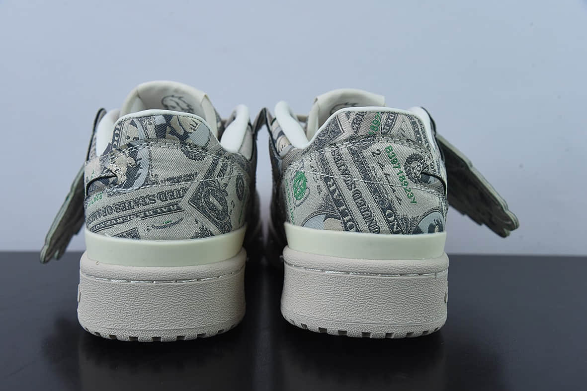 阿迪达斯Adidas Forum Low JS 联名米绿色满印纸钞翅膀低帮板鞋纯原版本 货号:GX6393