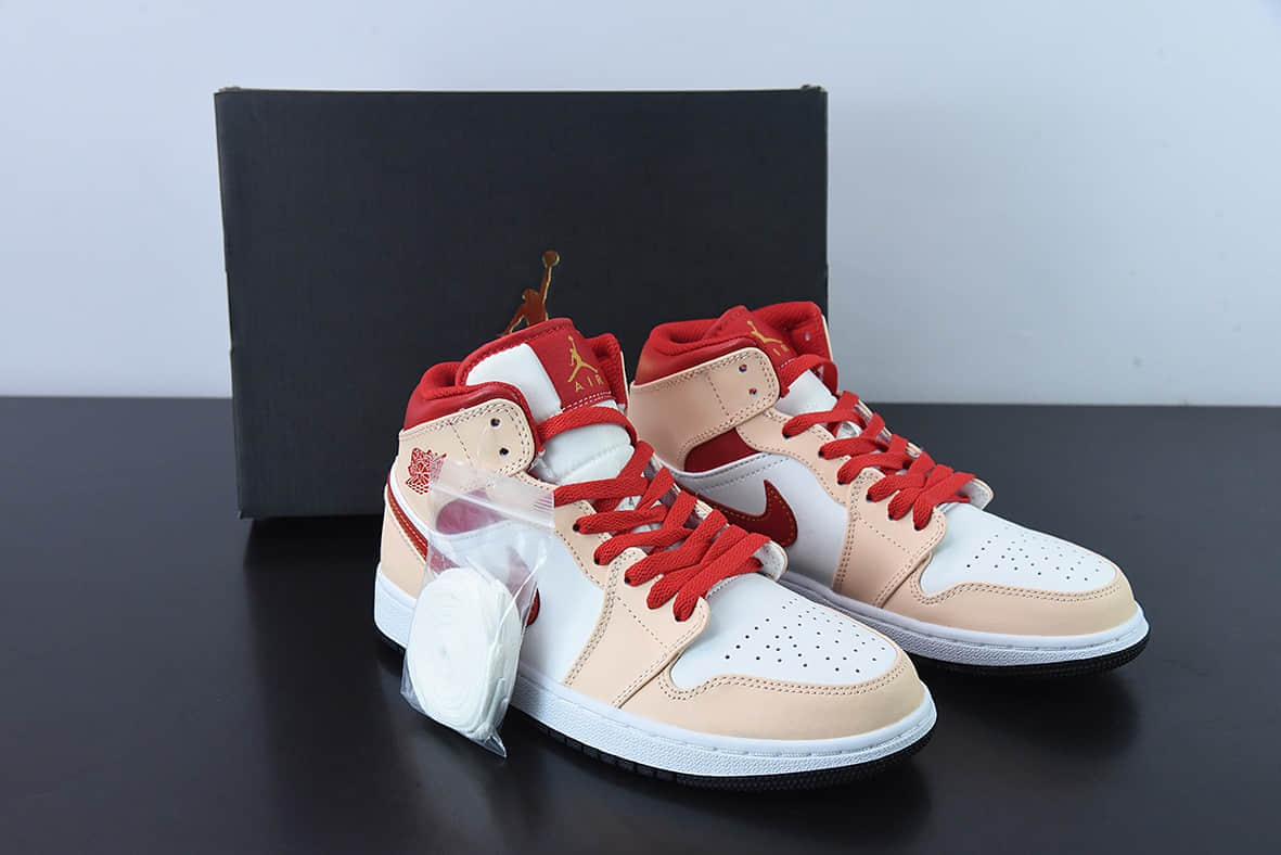 乔丹Air Jordan 1 Mid 米红色中帮复古篮球鞋纯原版本 货号：554725-201