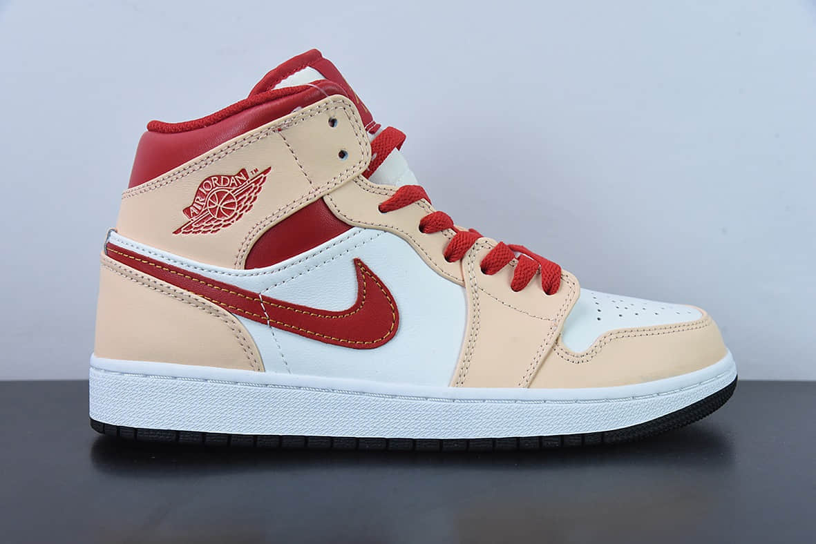 乔丹Air Jordan 1 Mid 米红色中帮复古篮球鞋纯原版本 货号：554725-201