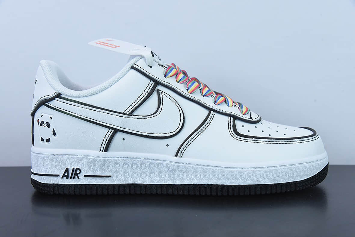 耐克Nike Air Force 1 AF1 白黑彩虹鞋带3M反光版空军一号低帮休闲板鞋纯原版本 货号:GU6936-599