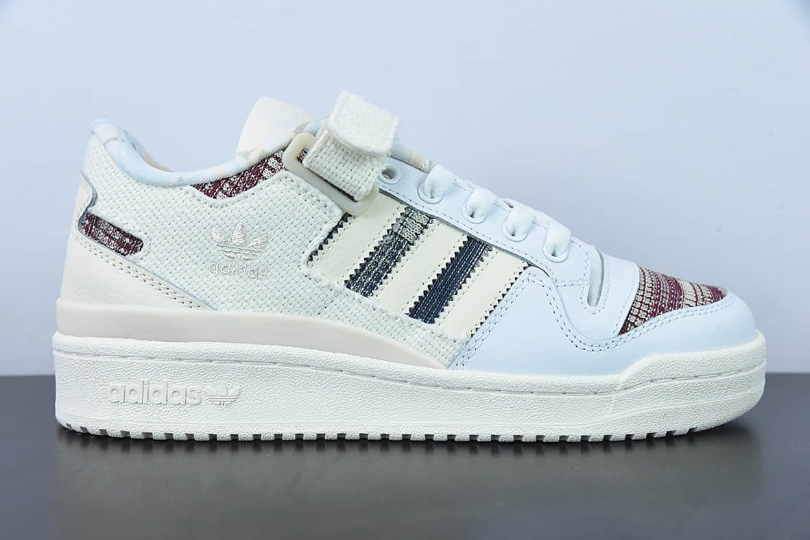 阿迪达斯Adidas Originals Forum 84 Low 罗马系列麻布米白酒红深蓝魔术贴低帮复古系带百搭休闲运动板鞋纯原版本 货号：GX2174