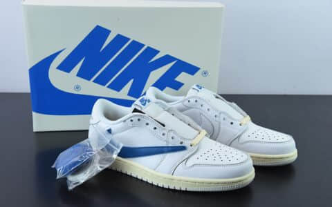 乔丹Air Jordan Travis Scott x Air Jordan 1 Low AJ1 TS联名白蓝倒钩低帮板鞋纯原版本 货号：CQ3277-100
