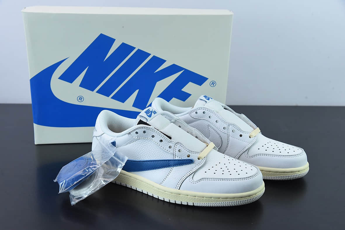 乔丹Air Jordan Travis Scott x Air Jordan 1 Low AJ1 TS联名白蓝倒钩低帮板鞋纯原版本 货号:CQ3277-100