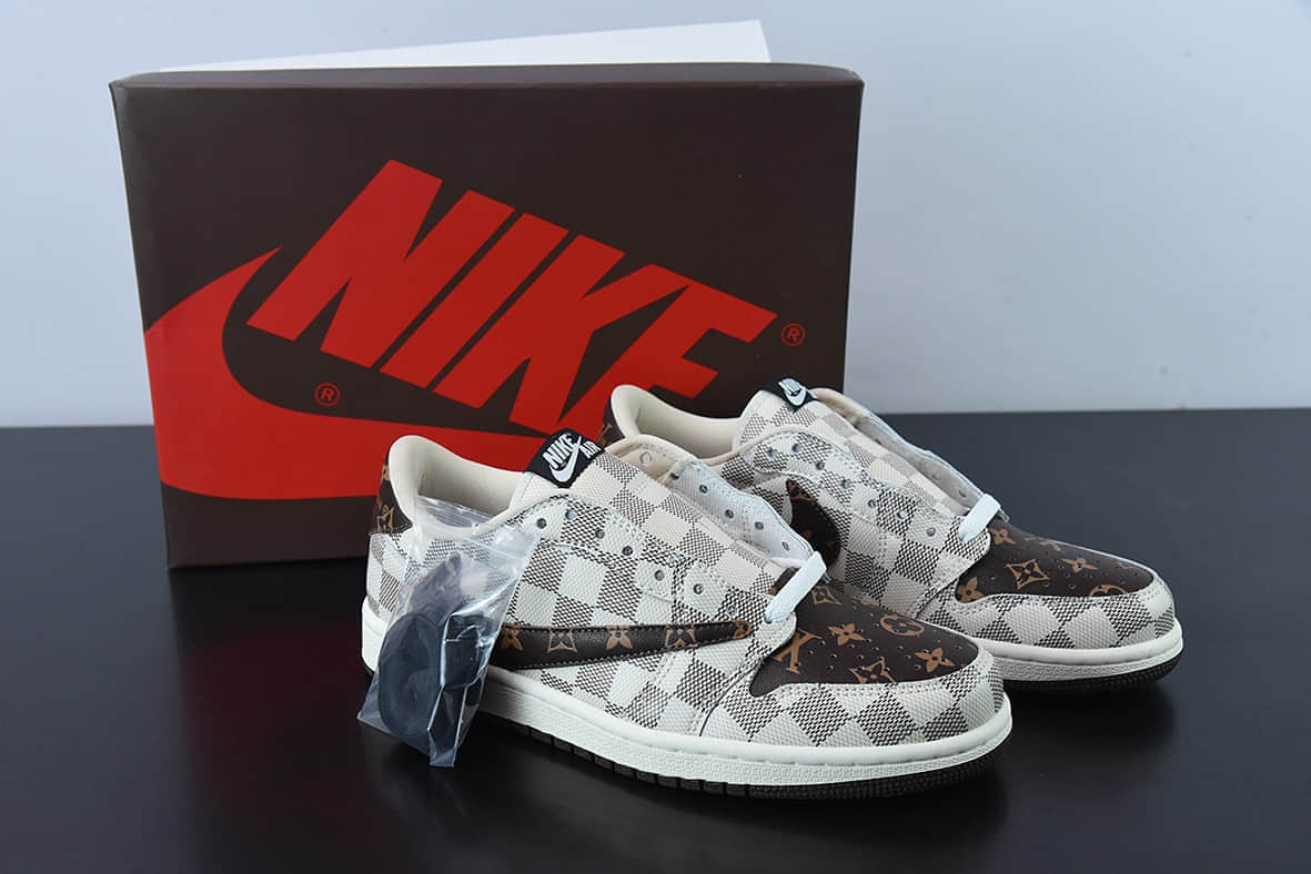 乔丹Air Jordan Louis Vuitton x Travis Scott x Air Jordan 1 Low OG SPDamier AzurBrownLV MonogramTS联名老花格子经典低帮文化百搭休闲运动篮球鞋纯原版本 货号:LK0221