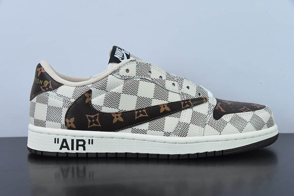 乔丹Air Jordan Louis Vuitton x Travis Scott x Air Jordan 1 Low OG SPDamier AzurBrownLV MonogramTS联名老花格子经典低帮文化百搭休闲运动篮球鞋纯原版本 货号:LK0221