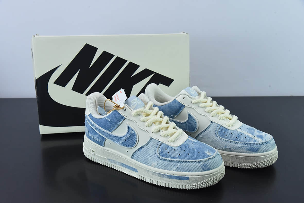 耐克Nike Air Force 1 Low 水洗牛仔破洞空军一号低帮百搭休闲运动板鞋纯原版本 货号:CW1888-611