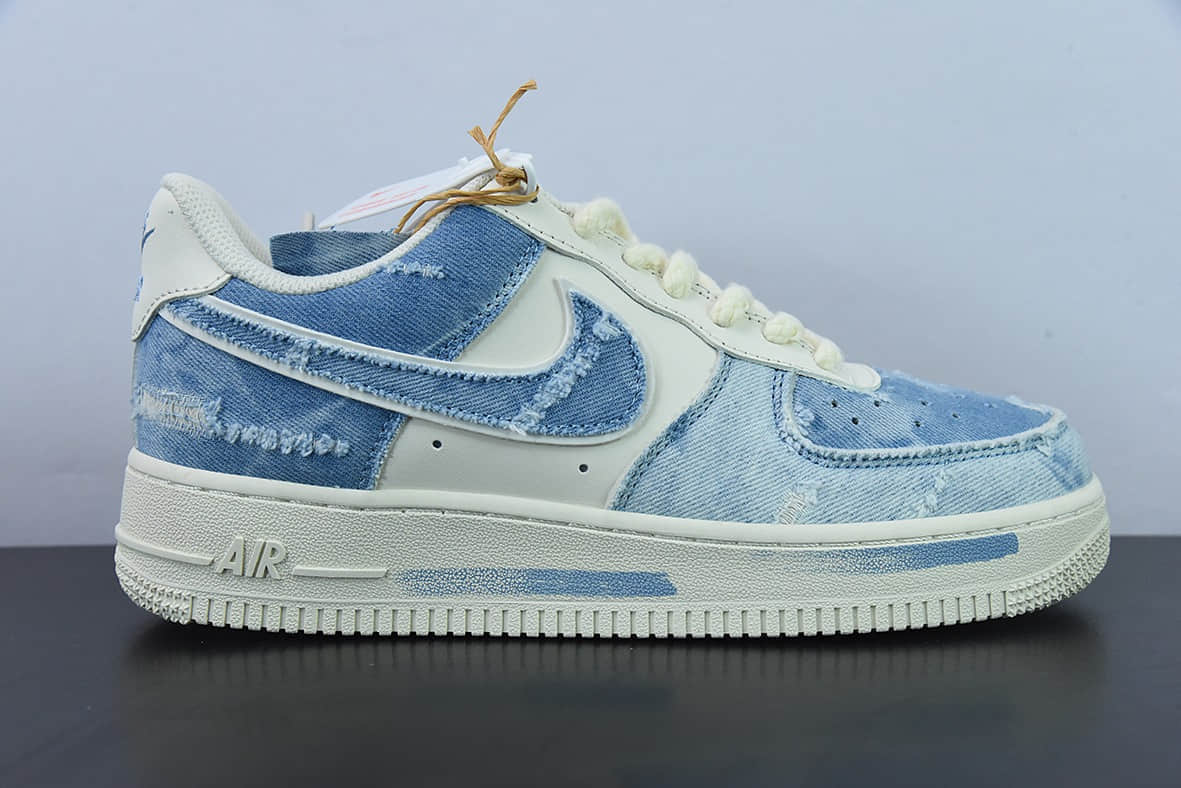 耐克Nike Air Force 1 Low 水洗牛仔破洞空军一号低帮百搭休闲运动板鞋纯原版本 货号:CW1888-611