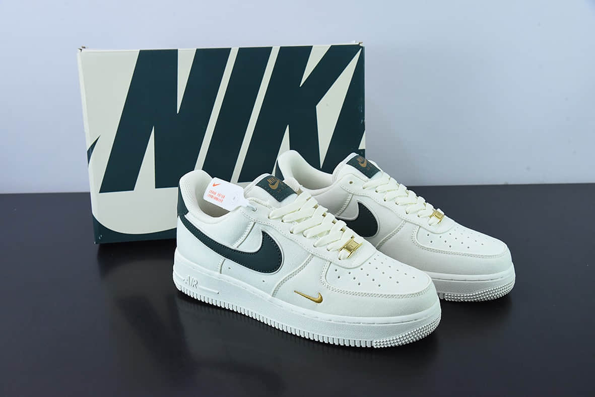 耐克Nike Air Force 1 Low 07 帆布米白暗绿金迷你双钩子空军一号低帮板鞋纯原版本 货号:MN5696-309