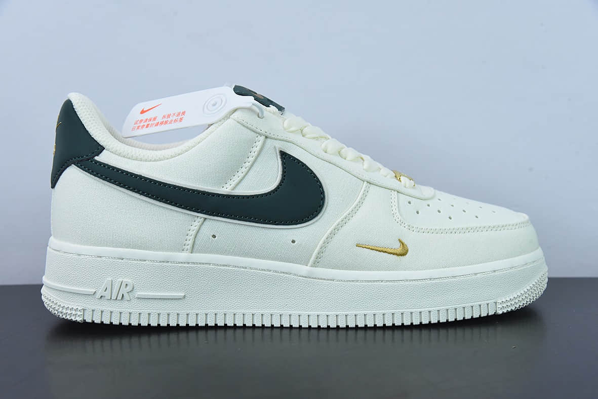 耐克Nike Air Force 1 Low 07 帆布米白暗绿金迷你双钩子空军一号低帮板鞋纯原版本 货号:MN5696-309